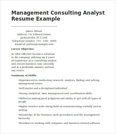 management consulting analyst resume