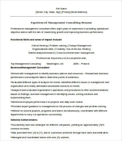 7+ Management Consulting Resume Templates - PDF, DOC