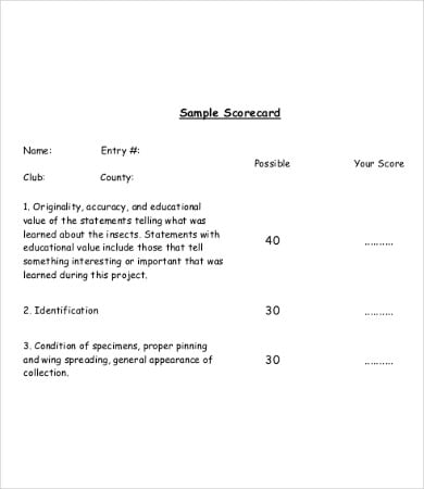 sample scorecard template
