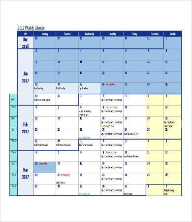 weekly blank calendar templates