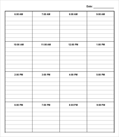 hourly day planner template
