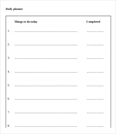 sample day planner template