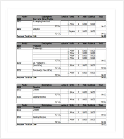 pre production film budget template