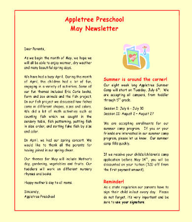 preschool monthly newsletter template