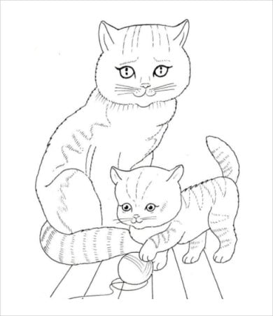 cat and kitten coloring page
