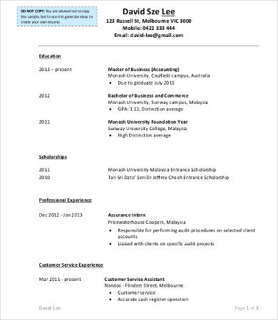work experience resume for accountant
