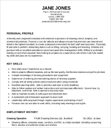 work experience resume for cleaning