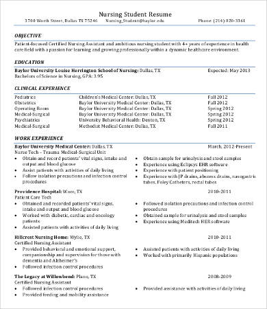 work experience resume for nurses