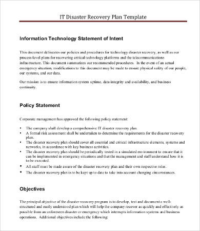 IT Disaster Recovery Plan Template - 9+ Word, PDF Documents Download