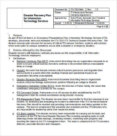 IT Disaster Recovery Plan Template - 9+ Word, PDF Documents Download