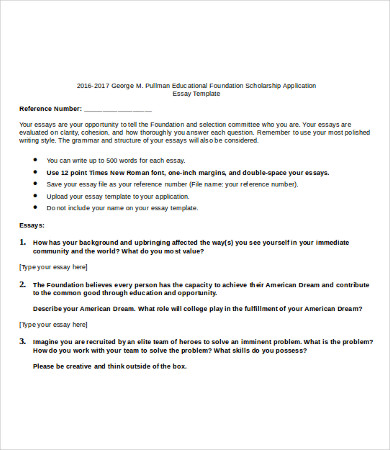 high school scholarship essay template