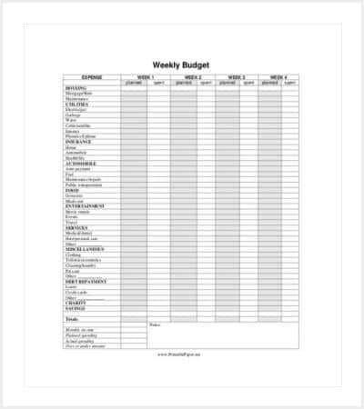 simple budget forms printable