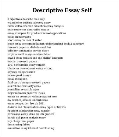 descriptive essay topics grade 8