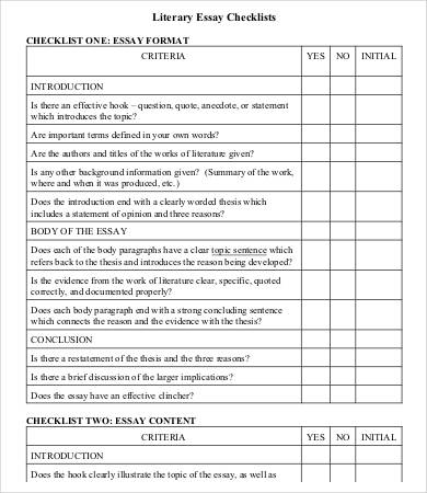 literary essay checklists