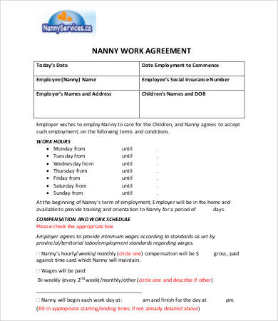 nanny agreement contract template