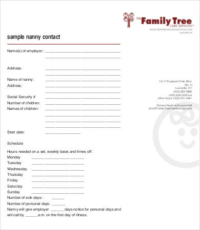 family tree nanny contract template