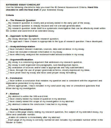 extended essay format checklist