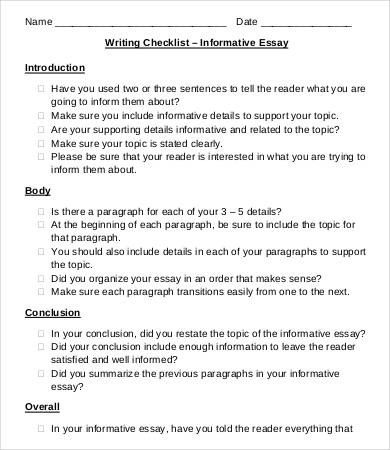 informative essay writing checklist