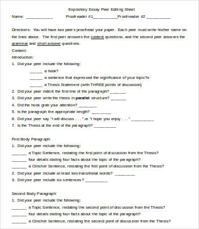 expository essay peer editing sheet