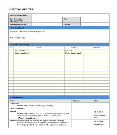 meeting minute notes template