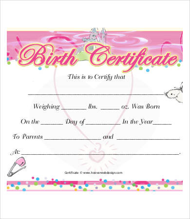 girl birth certificate template