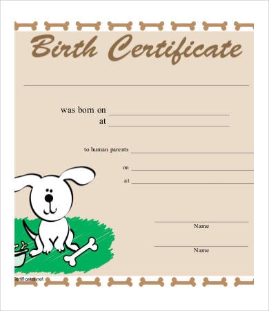 sample dog birth certificate