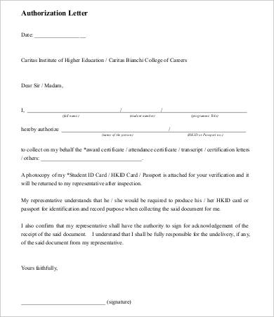 authorization letter to collect certificate