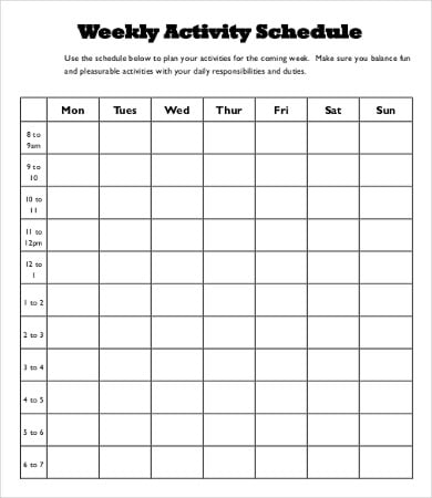 printable weekly activity calendar template
