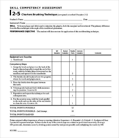 skill competency assessment template