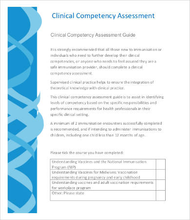 clinical competency assessment template