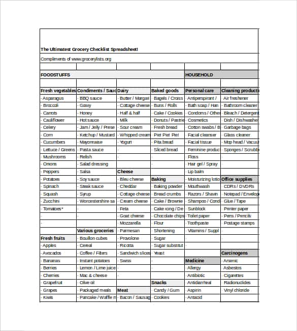 grocery checklists spreadsheet excel format min