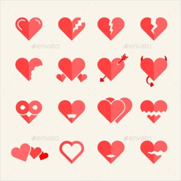 flat heart icons