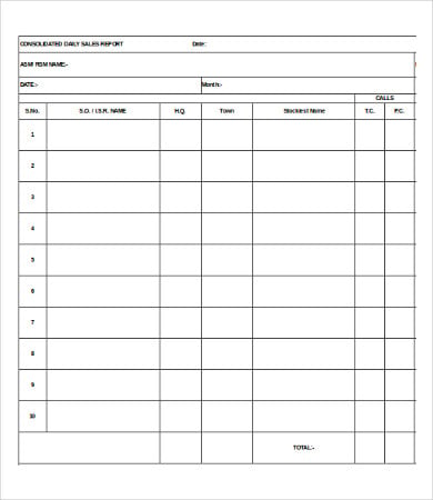 daily sales report template excel