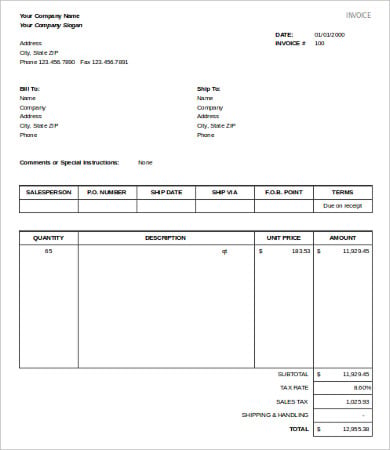 sales invoice template excel free download