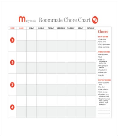 roommate cleaning chart