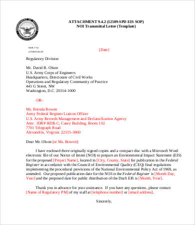 army transmittal letter