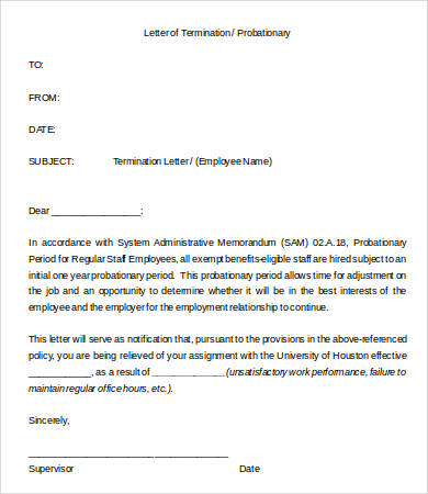 letter of termination of probationary employment