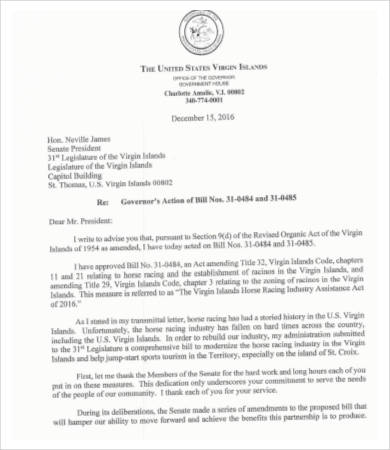 transmittal letter for governor