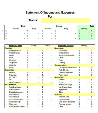 monthly income and expense excel sheet