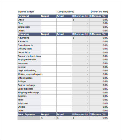 expense budget template excel