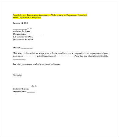 employment termination acceptance letter