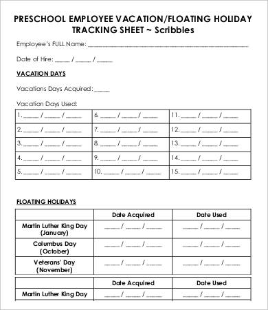 employee vacation tracking sheet template