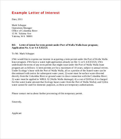 letter of interest for lease