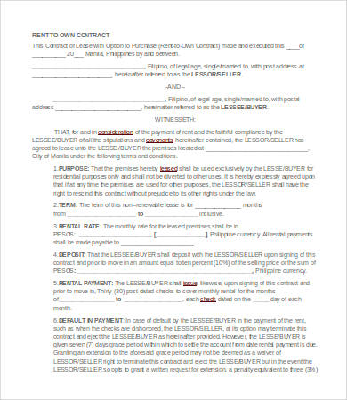 free rent to own contract template