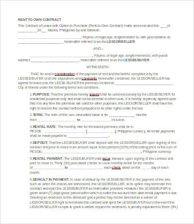 Rent To Own Contract Template - 10+ Word, PDF Documents Download