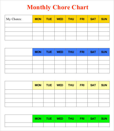monthly chore chart for kids