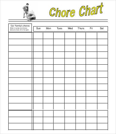 blank chore chart for kids