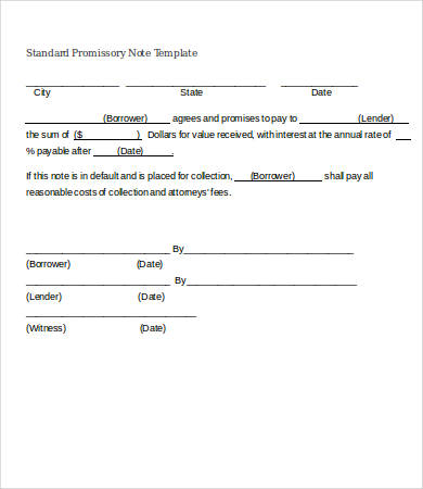 standard promissory note template