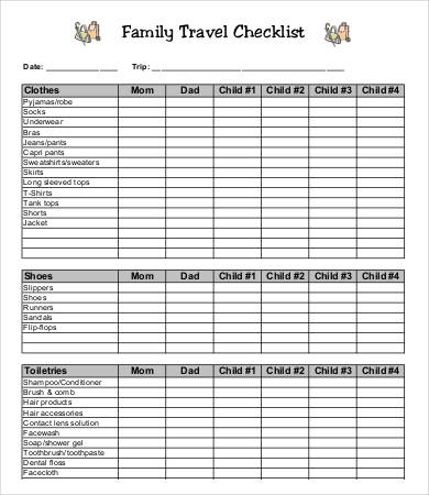 family vacation checklist template