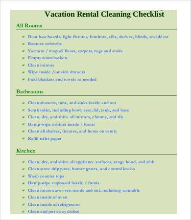 vacation rental cleaning checklist template